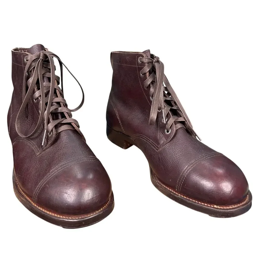 Vintage 1946 Swedish Army M/39 Brown Leather Cap Toe Boots Size 47 US 13 A